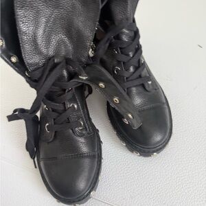 SCHUTZ Black Lace-Up Combat Boots with Stud Accents
